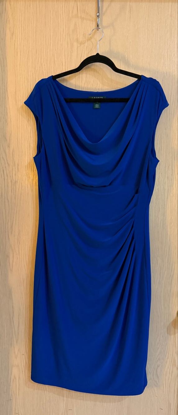 Lauren Ralph Lauren Royal Blue Cowl Neck Ruched Dress Size 16